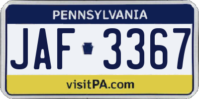 PA license plate JAF3367