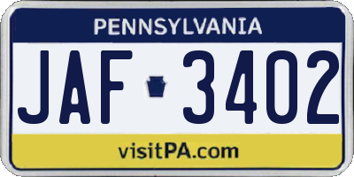 PA license plate JAF3402