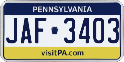 PA license plate JAF3403