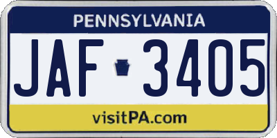 PA license plate JAF3405