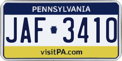 PA license plate JAF3410