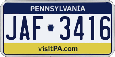 PA license plate JAF3416