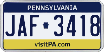 PA license plate JAF3418