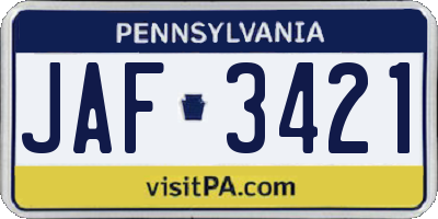 PA license plate JAF3421