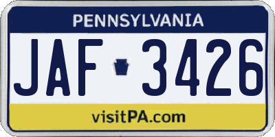 PA license plate JAF3426