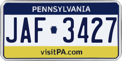 PA license plate JAF3427