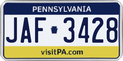 PA license plate JAF3428