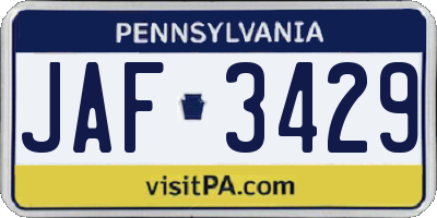 PA license plate JAF3429