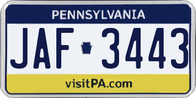 PA license plate JAF3443