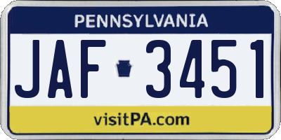 PA license plate JAF3451