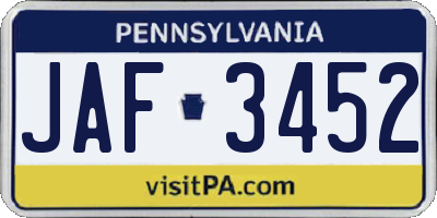 PA license plate JAF3452