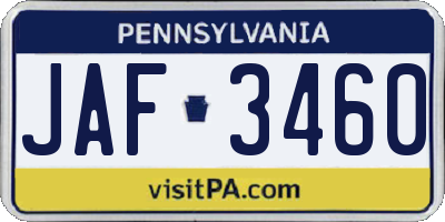 PA license plate JAF3460