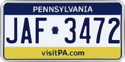 PA license plate JAF3472