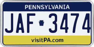 PA license plate JAF3474