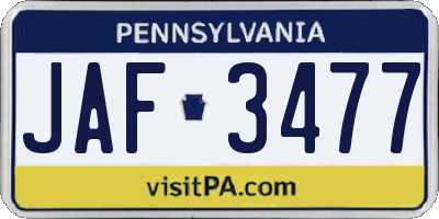 PA license plate JAF3477