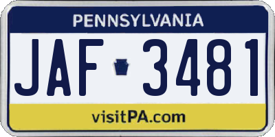 PA license plate JAF3481