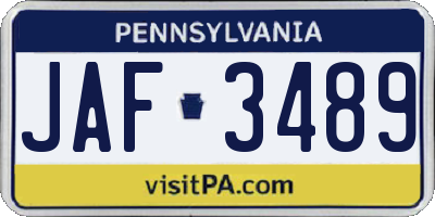 PA license plate JAF3489