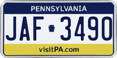 PA license plate JAF3490