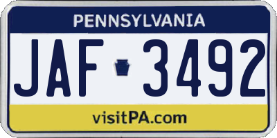 PA license plate JAF3492