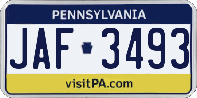 PA license plate JAF3493