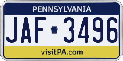 PA license plate JAF3496