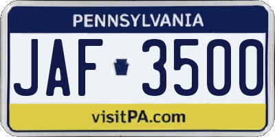 PA license plate JAF3500