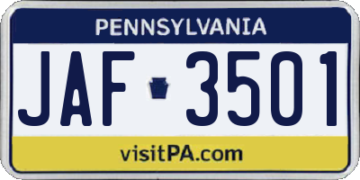 PA license plate JAF3501