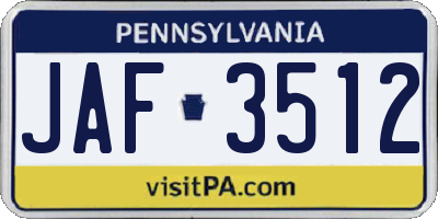 PA license plate JAF3512