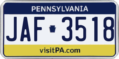 PA license plate JAF3518