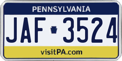 PA license plate JAF3524