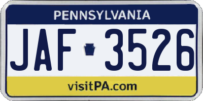 PA license plate JAF3526