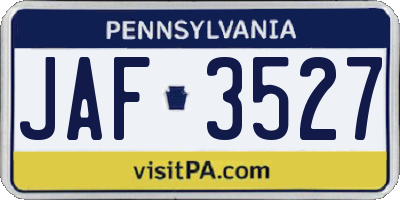 PA license plate JAF3527