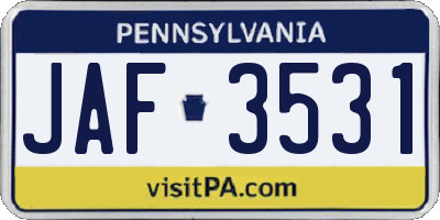 PA license plate JAF3531