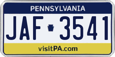 PA license plate JAF3541