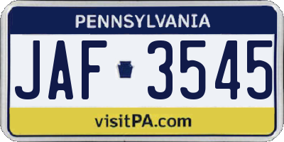 PA license plate JAF3545