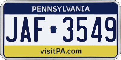 PA license plate JAF3549