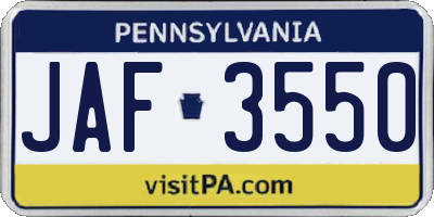 PA license plate JAF3550