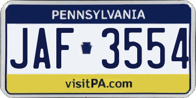 PA license plate JAF3554