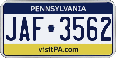PA license plate JAF3562