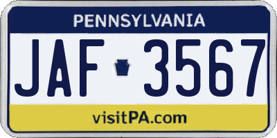 PA license plate JAF3567