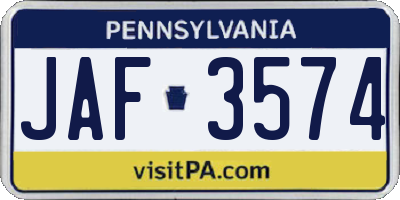 PA license plate JAF3574