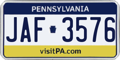 PA license plate JAF3576