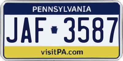 PA license plate JAF3587