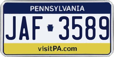 PA license plate JAF3589