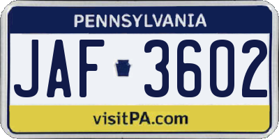 PA license plate JAF3602