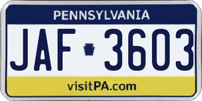 PA license plate JAF3603