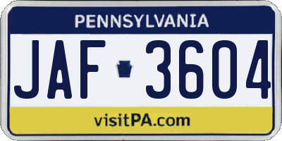 PA license plate JAF3604