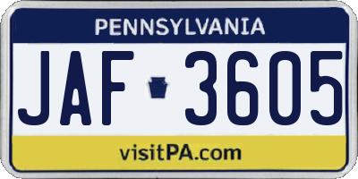 PA license plate JAF3605
