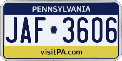 PA license plate JAF3606