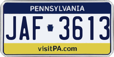 PA license plate JAF3613